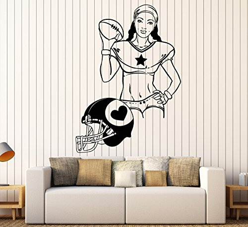 DesignToRefine Vinyl Wall Decal Women's American Football Sports Girl Helmet Stickers Large Decor (1190ig) Black