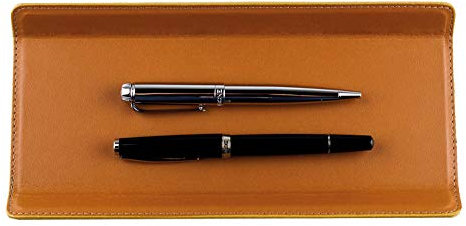 DELMON VARONE - Federschale aus Premium Leder Boxcalf braun - Echtleder Stiftablage für Kugelschreiber und Füller - Elegante Stifteschale mit schwerer Metalleinlage für Schreibtisch und Büro