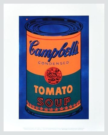 Germanposters Andy Warhol Colored Campbells Soup Can 1965 Blue & orange Poster Kunstdruck Bild im Alu Rahmen Silber matt 42x34cm