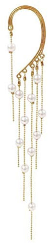 Happyyami Perle Quaste Single Dangle Ohrringe Knorpel Manschette Haken Ohrwickel Ohrring für Frauen Nicht Durchbohrten Modeschmuck