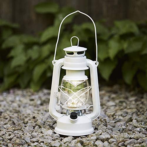 Lights4fun Farolillo Huracán Blanco de 24,5cm con 15 LED Blancos Cálidos a Pilas para Interiores