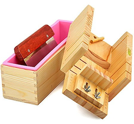 MUUZONING Multifunction Practical Adjustable Luxury Wooden Handmade Soap Repair,Toast Loaf Cutter Box Wire Cutter Slicer With Beveler Planer Set + 1.2KG Rectangle Silicone Mould Straight Making Tool#2