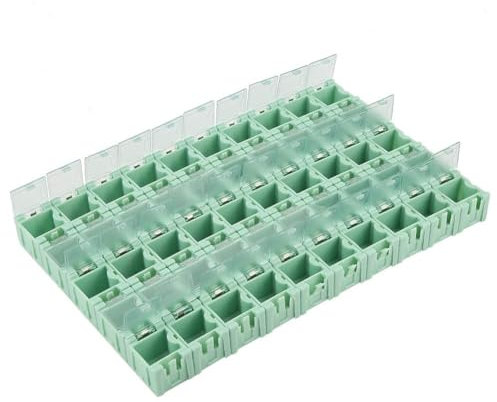 DEWIN SMD Box, SMD Aufbewahrung Elektronik Box SMD Container Box Elektronische Komponenten Mini Aufbewahrungskoffer Grün 50 Stück