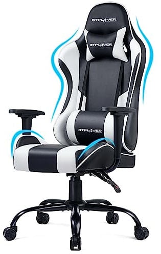 GTPLAYER Gaming Chair Office Desk Chair Swivel Heavy Duty Chair Ergonomic Design with Cushion and Reclining Back Support(White)