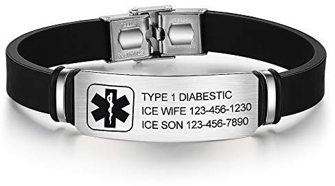 Personnalisé Medic Alert Bracelet pour Femmes,Silicone Acier inoxydable Bande Urgence Alerte médicale Bracelets Hommes,Identification officielle Bracelet Alerte médicale Badge,Personnalisé Gravé Texte