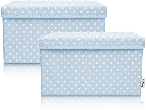 LIFENEY 2-Set Aufbewahrungsbox Kinder (37x25x21cm) I Aufbewahrungskorb für Kinderzimmer und Wohnbereich I Kinder Aufbewahrungskiste (Hellblau Punkte)