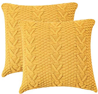 Bai You Mei BYM 2er Set Dekorative Kissenbezug Kissenhüllen mit Reißverschluss Kopfkissen-Bezug Sofakissen Strick 45x45cm (Gelb)