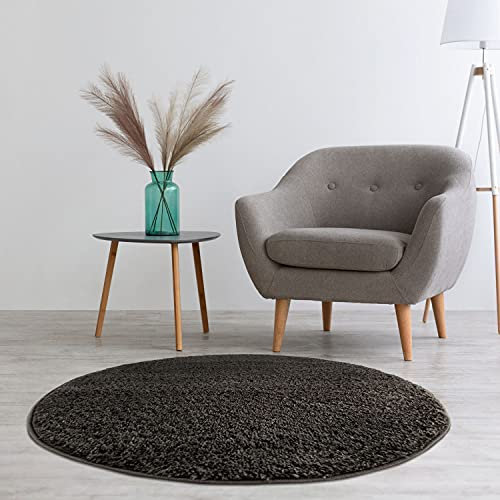 carpet city Teppich Wohnzimmer - Shaggy Hochflor Anthrazit - 160x160 cm Rund Einfarbig - Moderne Teppiche