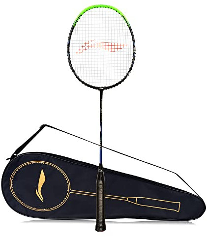 Li-Ning G-Force Superlite 3500 Badmintonschläger aus Carbonfaser, besaitet, inkl. vollständiger Abdeckung, Schwarz/Grün