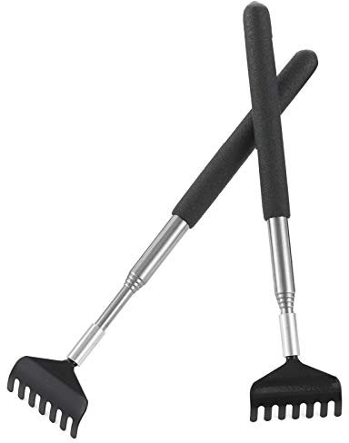 upain 2 Stück Rückenkratzer Ausziehbar aus Edelstahl Teleskop Rücken Kratzer Back Scratcher Krauler Rücken Kratzer mit Ausziehbarem Stab Ausziehbar bis 68cm zum Kratzen am Kopf und Rücken