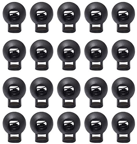 20 Stück Kordelklemme Einzelne Loch Kordelstopper Rund Stopper Rutschen Kordel Verschluss Ende für Seile Endfeder Toggle Stopper(Schwarz)
