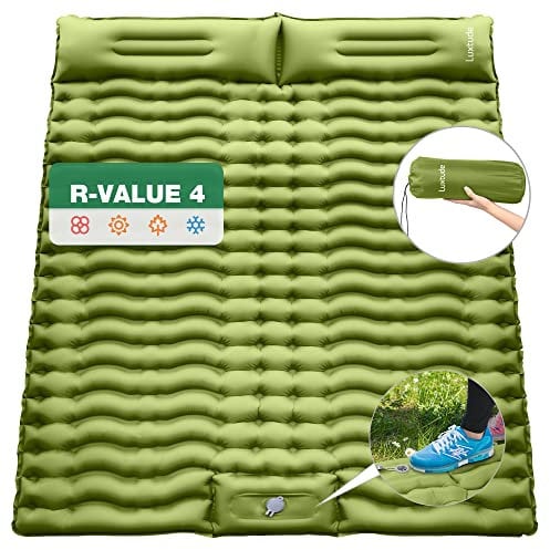 Luxtude Isomatte 2 Personen 200x140cm, Luftmatratze Selbstaufblasend Outdoor, Ultraleicht Camping Matratze Kleines Packmass, Wasserdicht Faltbar Schlafmatten mit Kissen, Fußpumpe Aufblasbare