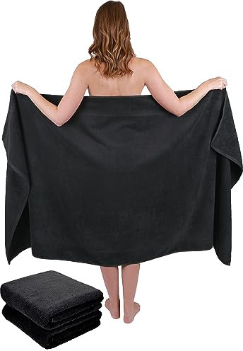 Betz 3 Stück Badetücher groß XXL Badetuch Saunatücher Dresden 100% Baumwolle Größe 100cm x 180cm Farbe dunkelgrau