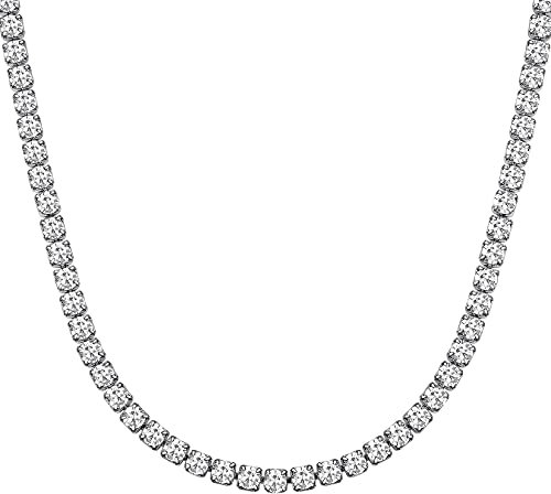 U7 Damen kurze Halskette 46cm Tennis-Kette aus Edelstahl 3mm glänzenden Weißen Zirkonia Collier Modeschmuck Accessoire für Hochzeit Verlobung