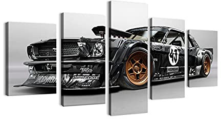 ZHONGYUTONG 5 Stück Klassisches Retro Nostalgisches Auto Leinwand Wandbild Kunstdrucke Luxus Sportwagen Poster Malerei Wohnkultur (150x80cm)