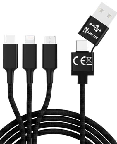 smrter 5 in 1 Multi USB-Ladekabel mit USB, USB-C und Micro-USB, USB-C und 120 cm lang, Nylon und Aluminium, ultra robust