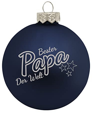 Deitert Weihnachtskugel Bester Papa der Welt, Ø 8cm, Christbaumkugel aus Glas (matt), Individueller Weihnachtsbaumschmuck als Geschenkidee, Blau