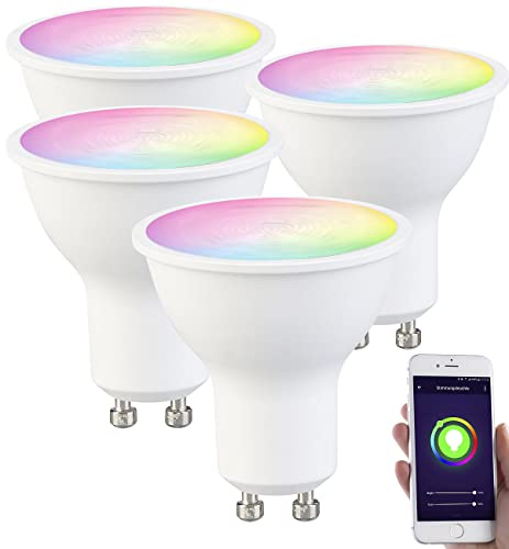Luminea Home Control 4er-Set WLAN-LED-Spots, GU10, RGB-CCT 4,5 Watt, 326 lm, 45°, App
