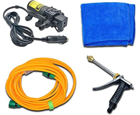 Portable 12V Car High Pressure Washing Pump, TOTMOX Water Pump Kit Jet Wash Cleaner Hose for Car Van Garden Wall, Mini Self-priming Electric Wash Kit