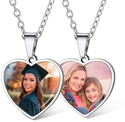 Custom4U Colgante Corazón con 2 Fotos Personalizadas Collar Personalizado Mujer Acero Inoxidable 316L Regalo Día Valentín Pareja