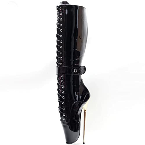 APOTIKENBST High Heels sexy 46 knielange Ballettstiefel 20CM Super High Heels, Schwarz-46 EU