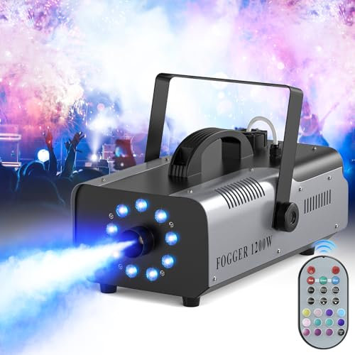Nebelmaschine, ZonQoonz 1200W 9 RGB 3 in 1 LED Licht Rauchmaschine mit Kabelloser Fernbedienung Tragbar für Zuhause, Party, Hochzeit, DJ Show, Bar, Club, Bühnenauftritte, Weihnachten, Halloween
