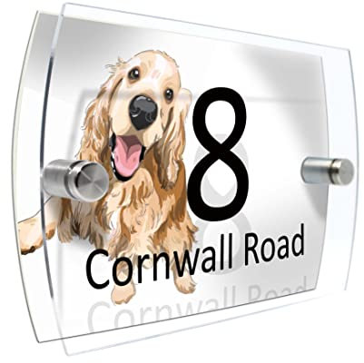 House Number Plaque Sign Door Road Plate for Dog Lovers Personalised Watercolour Print (D422 Golden Retriever)