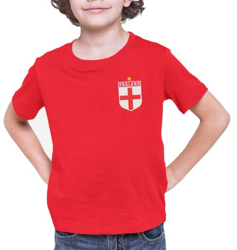 yazmae Kids England Football Shirt - World Cup 2023 - England Badge T Shirt - Football World Cup 2023 Footy Gifts for Boys & Girls Red