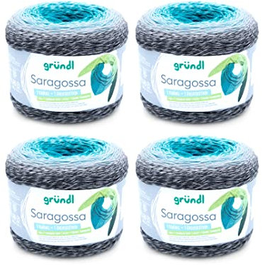 Gründl Wolle Saragossa (weiches Farbverlaufsgarn aus 50% Baumwolle und 50% Polyacryl, 250 g / 1000 m, Nadelstärke: 3 mm – 4 mm, 4 x 250 g), Lagune Farbe