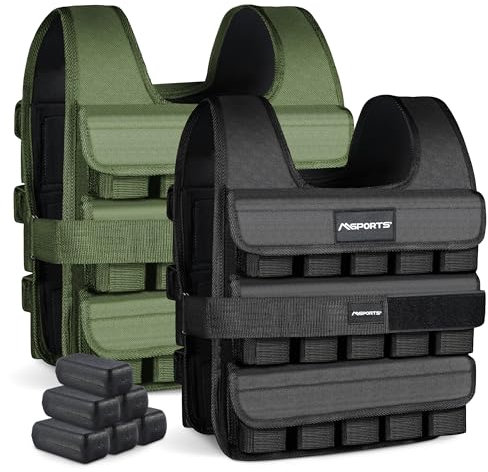 MSPORTS Gilet pesi di alta qualità, regolabile da 5 kg – 30 kg | Gilet da corsa da uomo e donna | Gilet da allenamento fitness (5 kg, nero)