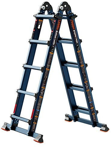 LANBITOU Ladder, A Frame 5 Step Ladder Extension, 17 Ft Anti-Slip Multi Position Ladder, Storage Folding Ladder, 330 lbs Security Load Telescoping Aluminum Ladders for Stairs Home Indoor Outdoor Roof