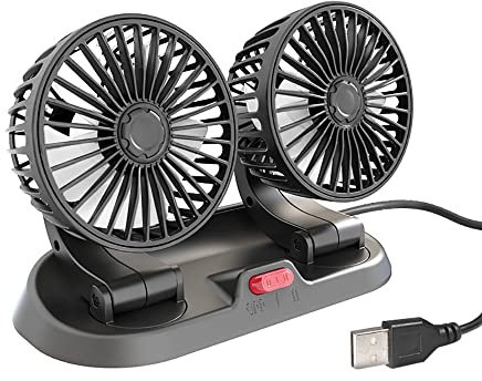 Riloer Réglage à 360 degrés Ventilateur de voiture à double tête de charge USB à 2 vitesses