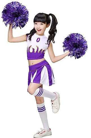 LOLANTA Mädchen Cheerleader Kostüm Schulkind Cheer Kostüm Outfit Karneval Kostüm(Violett,146-152,Etikettengröße 150)