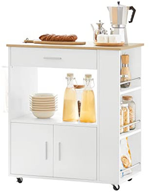 SoBuy Desserte Cuisine à roulettes Meuble Cuisine Rangement Desserte de Cuisine Plan de Travail Cuisine Buffet Cuisine Petit Meuble de Rangement Blanc 75x46x83 cm FKW113-WN