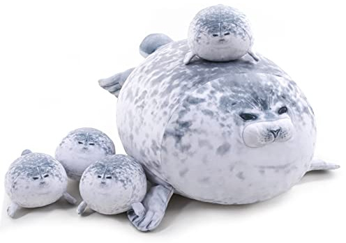 TOYSYM Chubby Blob Seal Pillow Cute Seal Plush with 4 Baby Plushies in Her Tummy, Soft Large Stuffed Animals Toy Gifts for Kids (20inch)