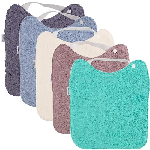 HOMYBABY® Pack 5 Baberos Rizo Bebe Impermeables - Babero Botones Cuello Guarderia - Fáciles de Poner y Quitar - Rizo y Tela con Capa de Poliester Repelente al Líquido (multicolor 1)