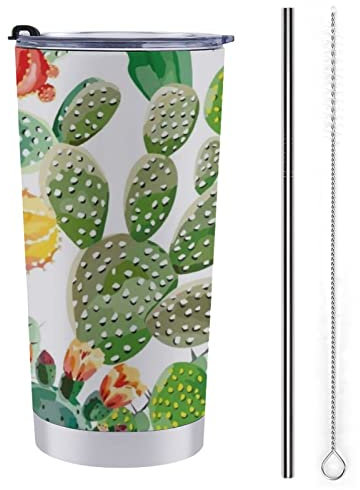 FJAUOQ 590 ml Kaktus-Edelstahlbecher mit Deckel und Strohhalm, isolierter Kaffeebecher, Reisebecher für Mutter, Vater, Geschenk zum Valentinstag