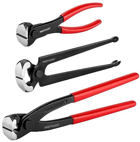 MAXPOWER 3PCS Nail Puller Set, 9 inch End Cutting Nippers, 7 inch End Cutting Pliers, 8 inch Carpenter's Pincers