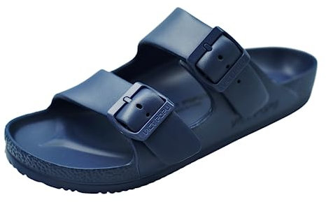 VICT POPU Pantoletten Damen mit Fussbett Sandalen Flach Rutschfest Sommer Badelatschen Lässig EVA Slides Erwachsene Schlappen Marineblau 36