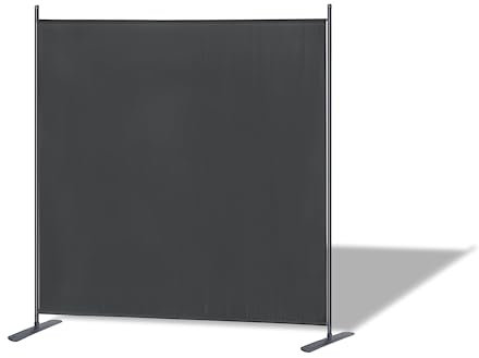 SUBTLETY 1 Teilig Paravent aus Polyestergewebe Raumteiler für Indoor und Outdoor Klappbar 185x180cm Trennwand mit Bodennägel Balkon Sichtschutz Raumtrenner für Garten Wohnzimmer Büro (Dunkelgrau)