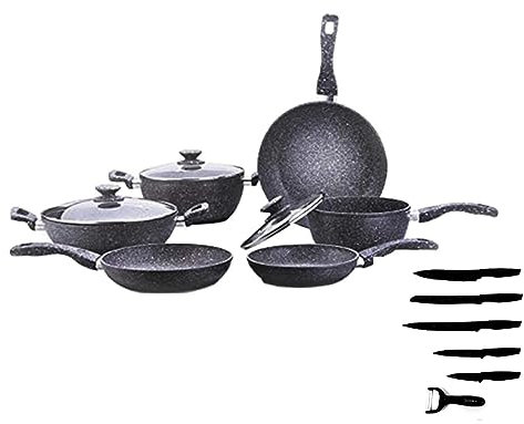Corredocasa Batteria Pentole Bavaria 15 pz Pietra Lavica Qualità Extra +Set 6 Coltelli Omaggio