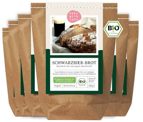 Bio Schwarzbier-Brot Brotbackmischung - Backmischung für Bierbrot - Bier Männergeschenk - Brotbackautomat geeignet - Bake with Love - (6er Pack)