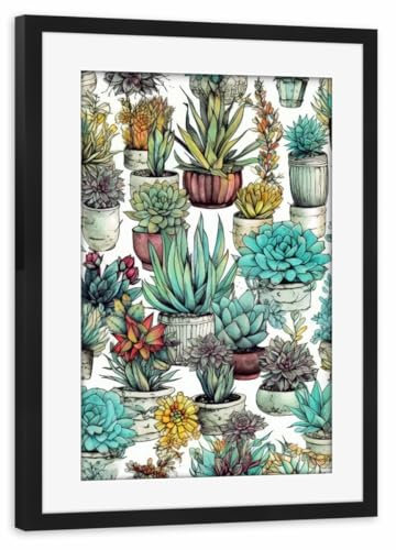 artboxONE Poster mit Rahmen schwarz 75x50 cm Sukkulenten und Kakteen E von Justyna Jaszke - gerahmtes Poster