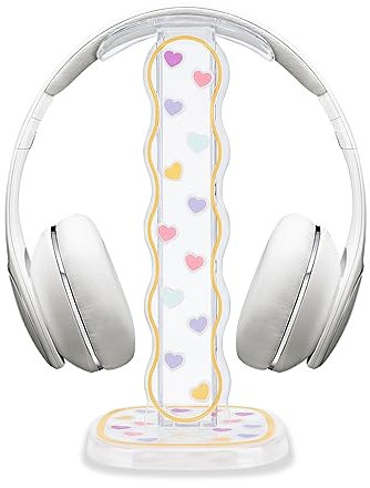 DiyGody Elegant Headset Halterung für Alle Kopfhörergrößen, Abnehmbarer Tragbarer Kopfhörer-Schreibtischständer mit Herz Muster für Mädchen, Transparent Acryl mit Solidem Sockel für AKG Gaming Headset