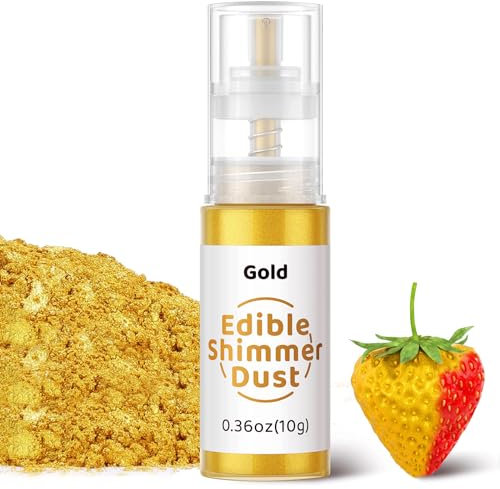 Essbarer Glitzer Spray Gold 10g, Wwtop Lebensmittelfarbe Glitzer Essbares Glitzerpulver für Getränke, Essbares Goldpulver Spray für Backen, Osterkuchen,Cocktails, Schokolade, Kuchen, Fondant