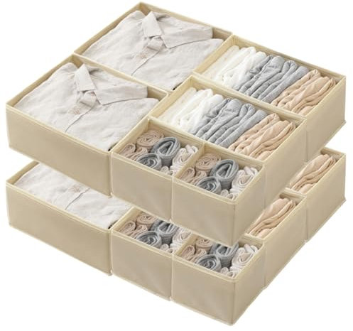 ANBOO Set of 12 Underwear Drawer Organisers Foldable Drawer Dividers Wardrobe Fabric Storage Boxes for Ties, Socks, Bras, Clothes (Beige)