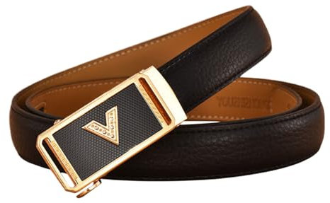 WRJAHCG Damen Gürtel Ratsche Modischer, Gürtel Damen Schmaler Verstellbarer, Echtledergürtel mit Automatischer Schnalle Legierung mit Buchstabenmuster-V-Muster,Schwarz,100CM/39.4''