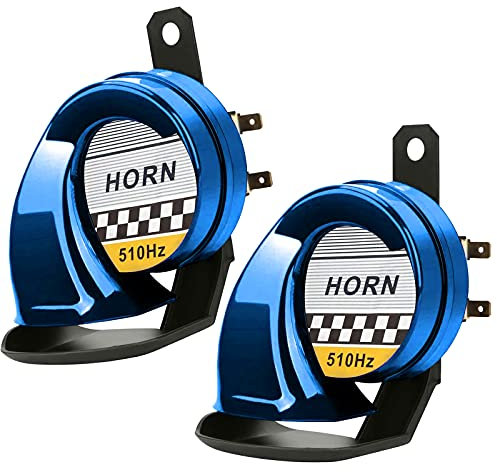 2 Stück Air Hupe 12v 300DB, Auto Signalhorn Extrem Laut, Autohupe Fanfare Druckluft, Schneckenlufthorn für Lkw Motorrad, Horns für Trucks Roller Boot Motorcycle Electric Car Hupe (Blau)