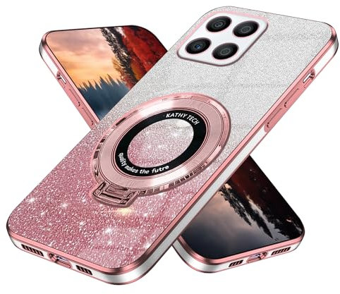 Wousunly Compatibile con Cover Honor X8A Silicone Glitter Brillare con Anello,Custodia Honor X8A Magnetico Antiurto Sottile Protezione Case (rosa)