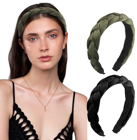 Haarreif Samt Geflochten Haarreifen Damen Stirnband Breit Haarband Vintage Gepolsterte Haarreifen Mode Stirnbänder Haarschmuck Kopfband für Frauen Mädchen (Grün+Schwarz)